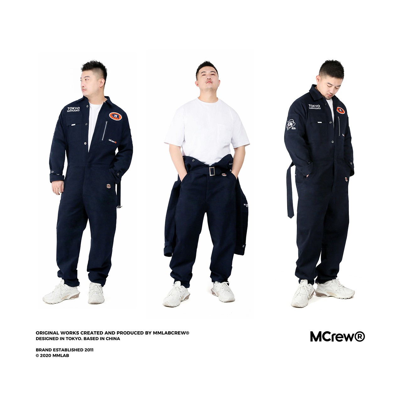 MCREW TOKYO 男女阿美咔叽加厚复古宽松长袖工装风连体衣裤藏青蓝