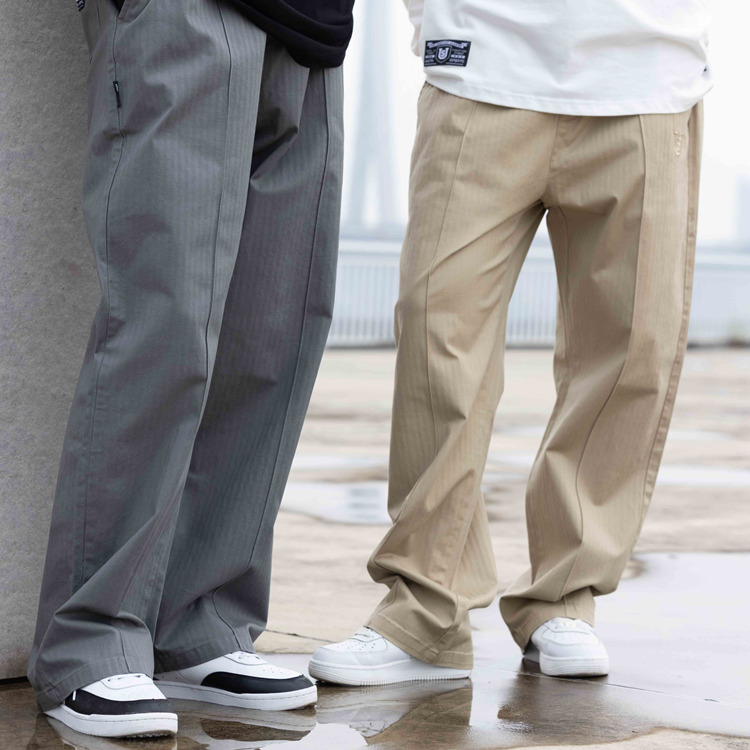 【清仓】US联邦街牌竖纹宽松弹力休闲工装裤运动美式街头滑板街舞