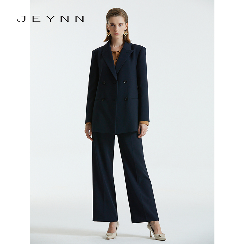 【JJPARTY】时尚套装职业女中长款双排扣西服外套阔腿裤套装女
