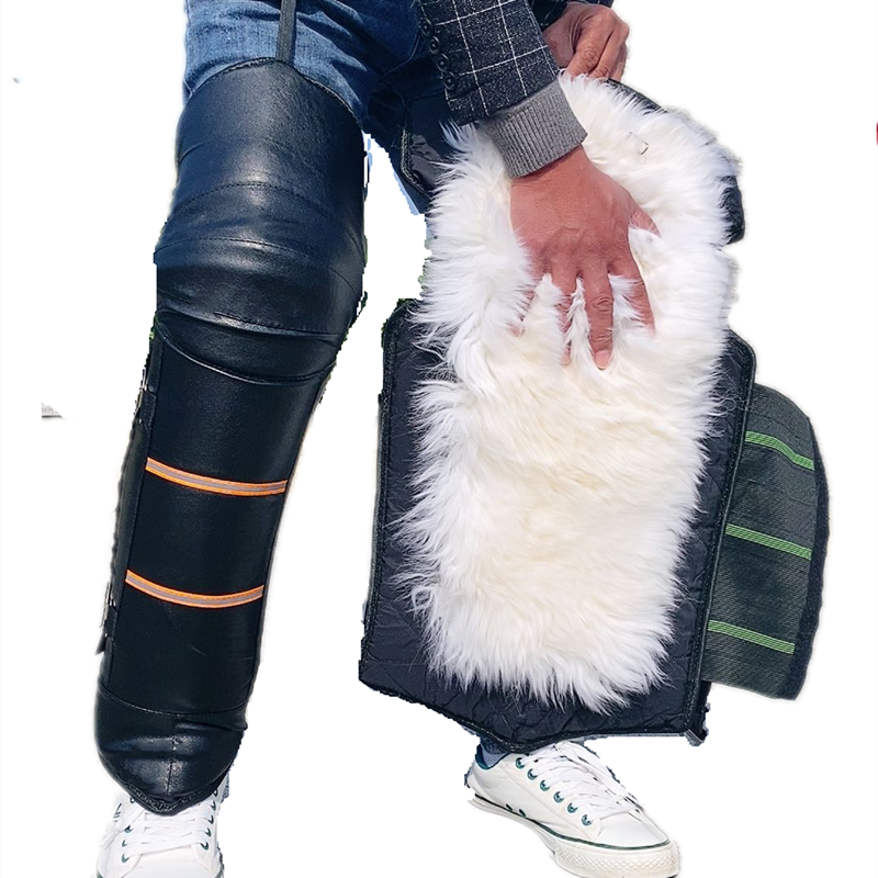 真皮纯羊毛护膝保暖电动车护腿挡风摩托车护膝盖加长骑行羊皮防寒