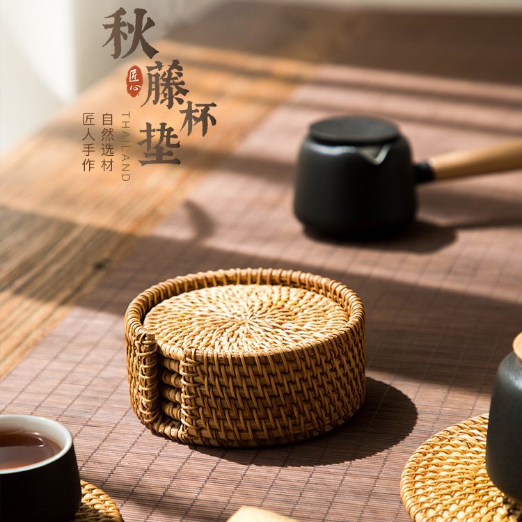 批发越南纯手工藤编茶餐桌杯垫杯托茶道创意简约防滑隔热养壶盘垫