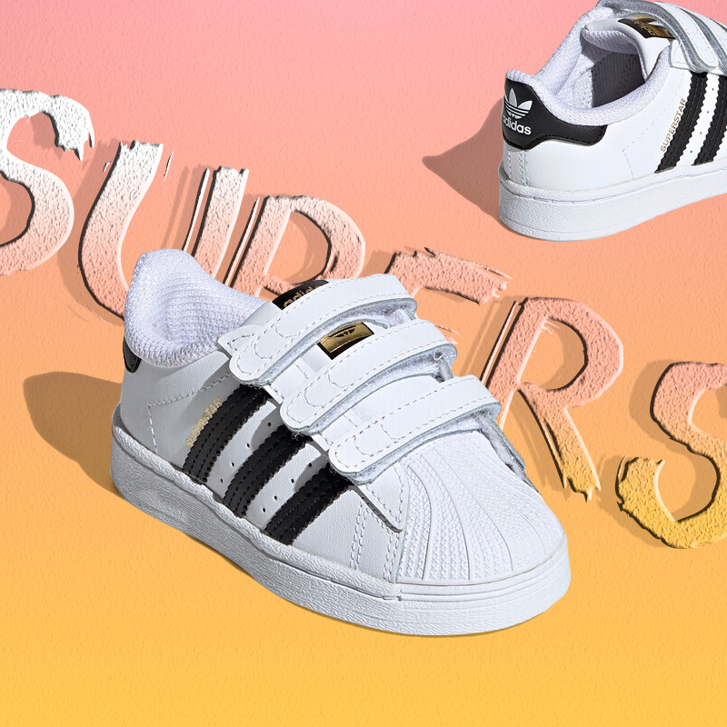 阿迪达斯三叶草婴童儿童经典金标贝壳头魔术贴休闲小白鞋EF4842