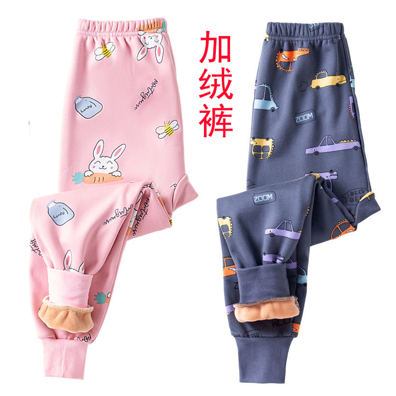儿童加绒裤内穿保暖打底裤秋冬男孩女童修身可外穿大童卡通保暖裤