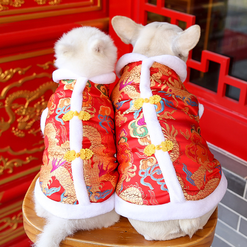 小中大新年装法斗龙袍狗狗猫咪秋冬恭喜发财宠物两脚衣服用品泰迪