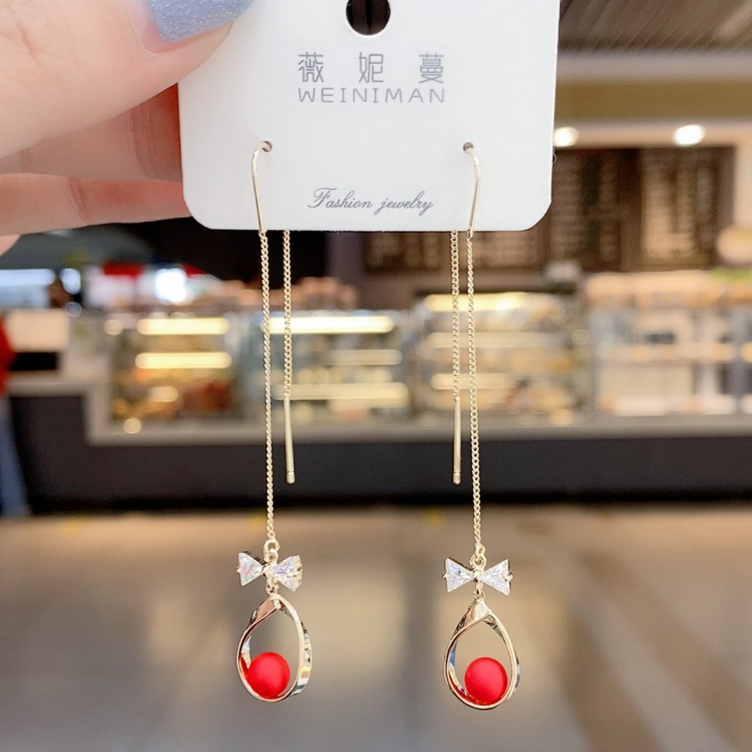 铜合金耳饰 蝴蝶结水滴流苏长款耳线耳环-w606