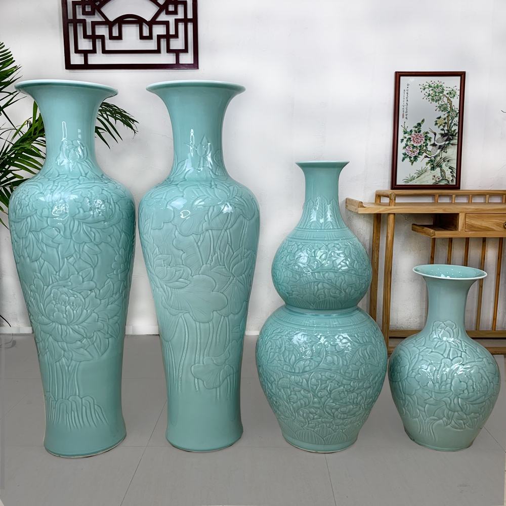 声色陶瓷景德镇陶瓷器全手工青釉系列牡丹荷花缠枝莲多种可选中式