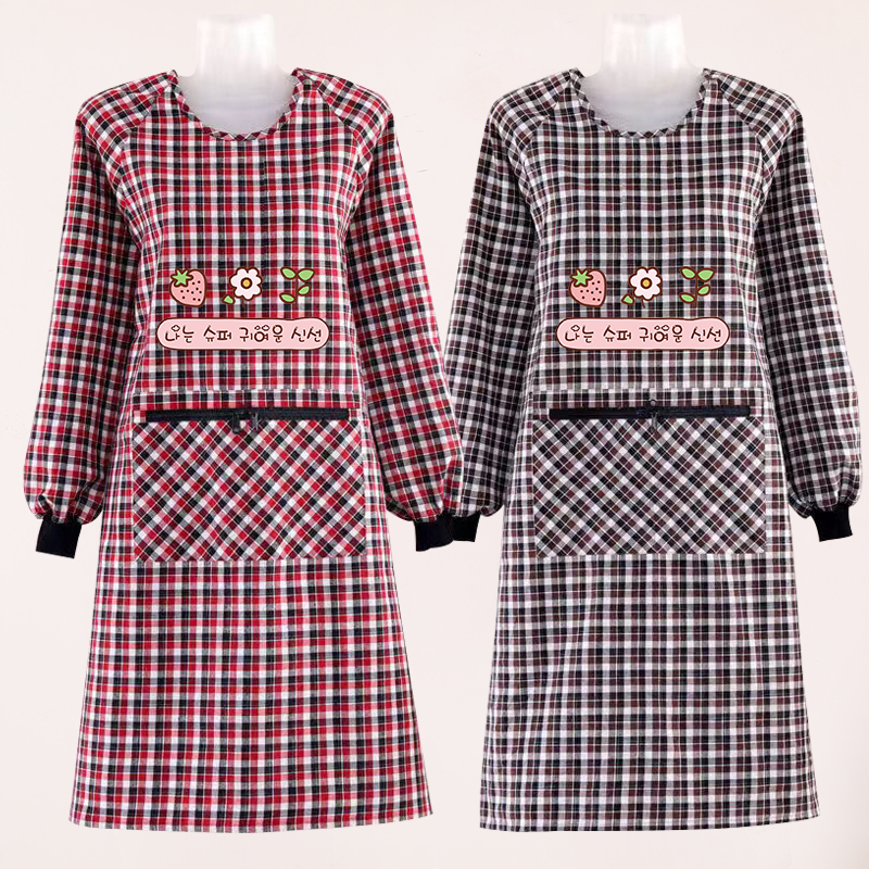 新款时尚纯棉透气长袖围裙女家用厨房做饭清洁罩衣大人工作男外穿