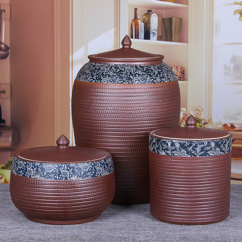景德镇老式复古陶瓷米缸米箱家用10/20/50斤带盖面粉密封储物罐箱