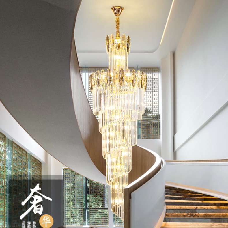 复式楼大吊灯轻奢别墅中空客厅水晶灯简约现代楼旋转楼梯灯长吊灯