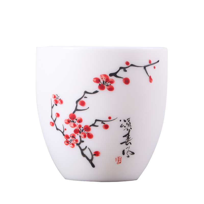 FUJIAN/伏剑大师手绘主人杯羊脂玉茶杯高档可刻字陶瓷茶杯瓷手绘