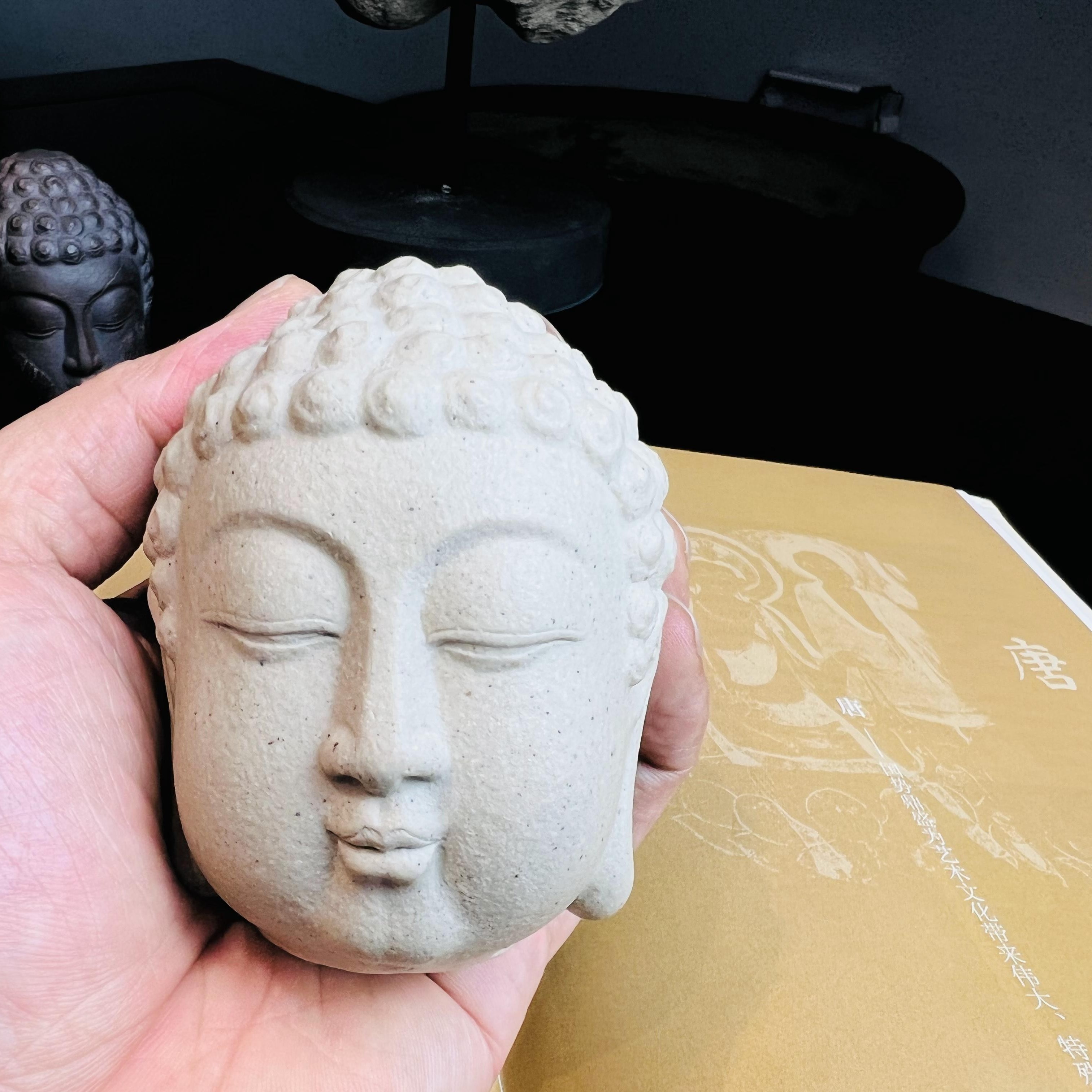 【沈雷】紫砂茶宠 善缘佛头 白泥 唐代佛头 宜兴紫砂 观物紫砂
