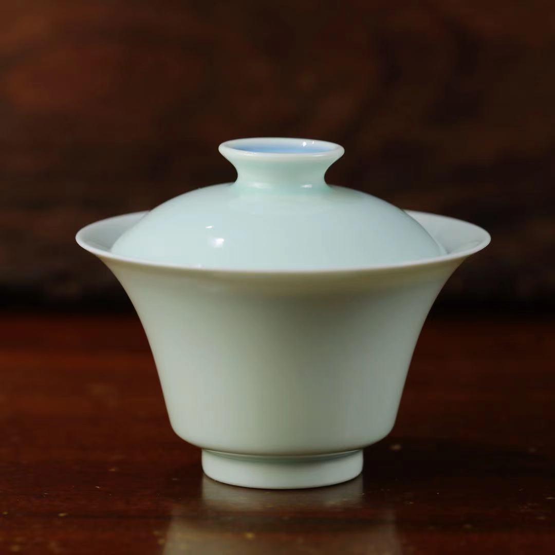 檀小器手工白色茶碗容量80ml纯色陶瓷白瓷纯色青瓷家用瓷盖碗三才