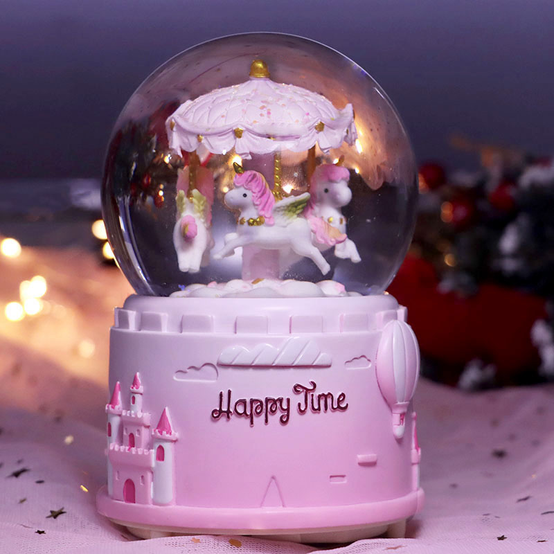 旋转木马八音盒飘雪发光送儿童闺蜜女生生日礼物高级感礼品