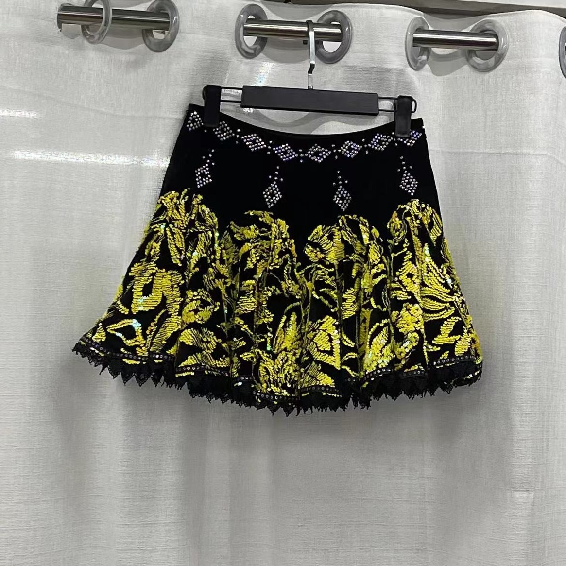 炫彩亮片裙WXF舞蹈服百褶百搭半身裙短裙黑色裙子半裙蕾丝新款