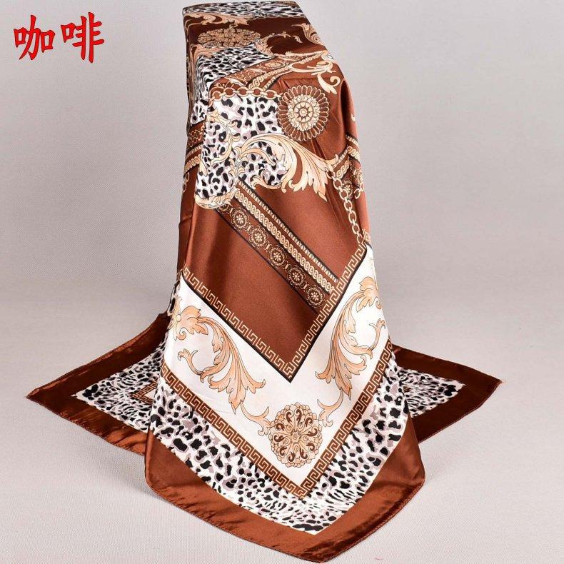 复古豹纹印花方巾薄款女士大方成人百搭春秋丝巾春夏印染简约风