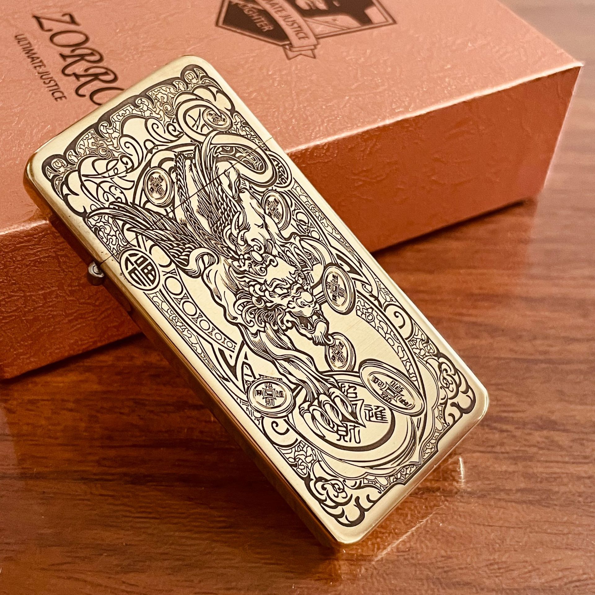 zorro佐罗纯铜打火机防风创意，超薄原铜zc5