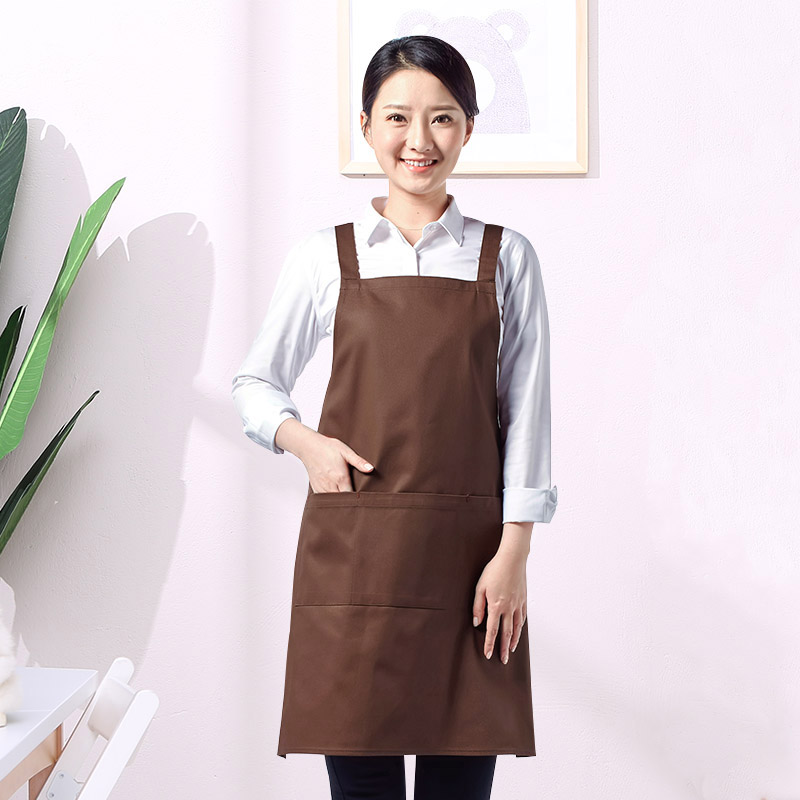 【30132】围裙厨房可肩带式花艺工作服定制logo印字服务员男士