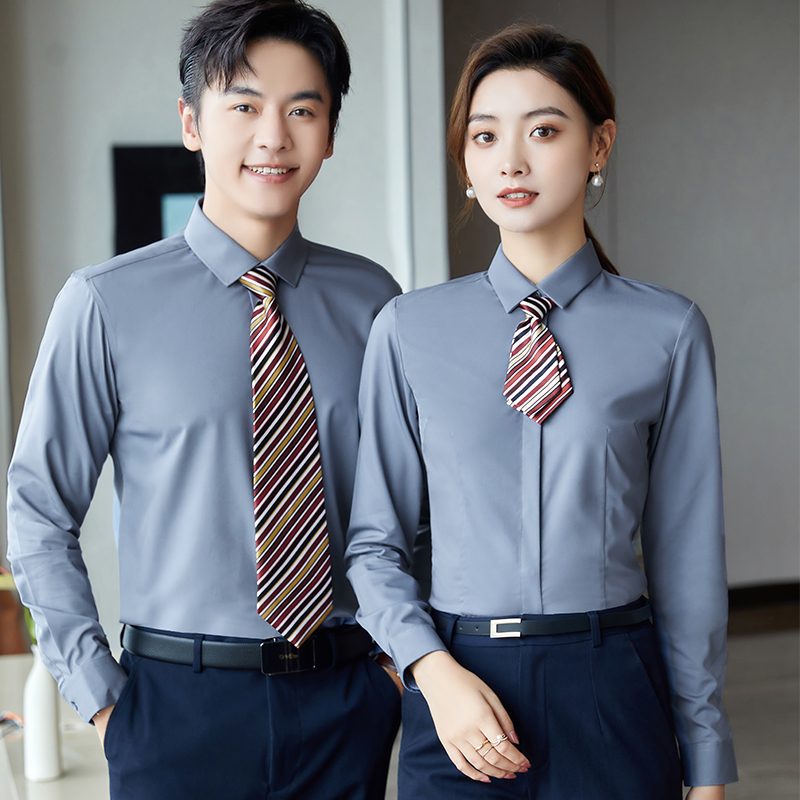 弹力竹纤维-男女职业装衬衫长袖衬衣工作服定制白领销售衬衫男