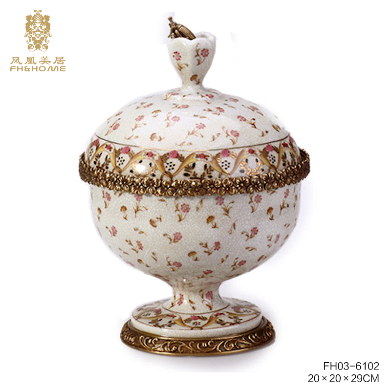 FH&HOME/凤凰美居欧式纸陶瓷摆件奢华复古客厅茶几复古中式瓷盖盒