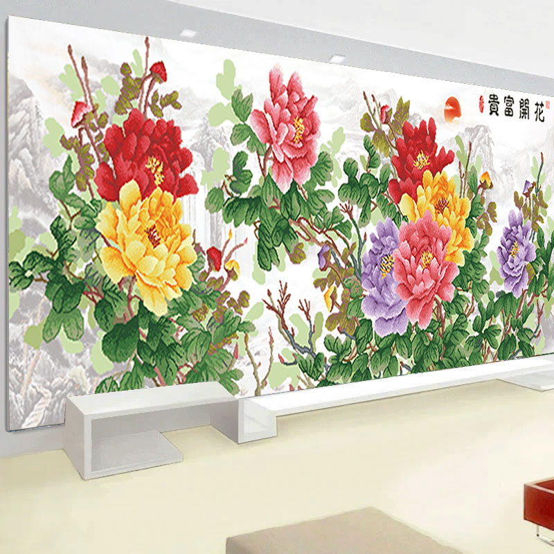 满钻新款花开富贵六尺牡丹钻石画2021客厅贴砖石