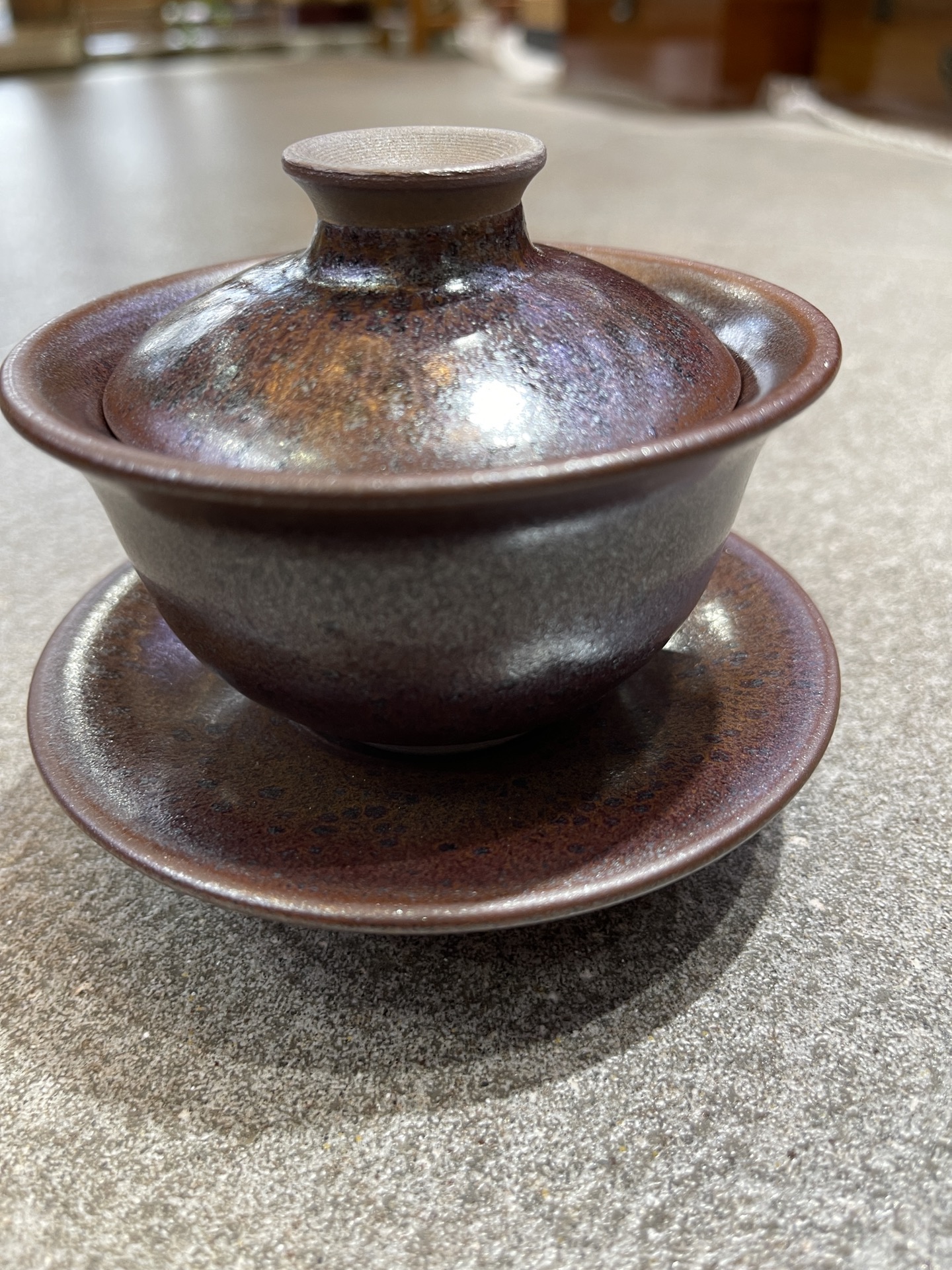 建窑建盏柴烧盖碗铁锈斑