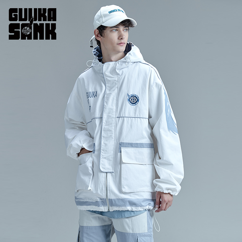 GUUKA&SANK藏克联名白色连帽风衣冬季多袋工装外套G10305