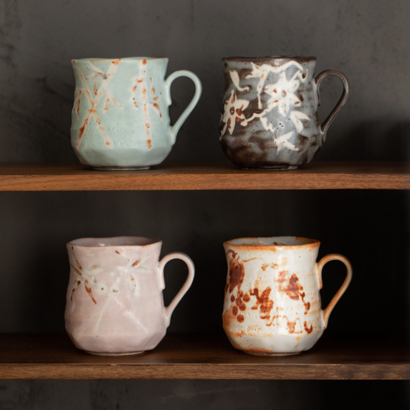 同合日本进口志野烧春花马克杯日式复古咖啡粗陶家用马克杯茶杯