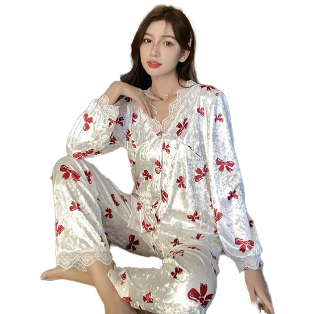 睡衣女秋冬季金丝绒可爱印花长袖甜美韩版居家服休闲两件套装春秋
