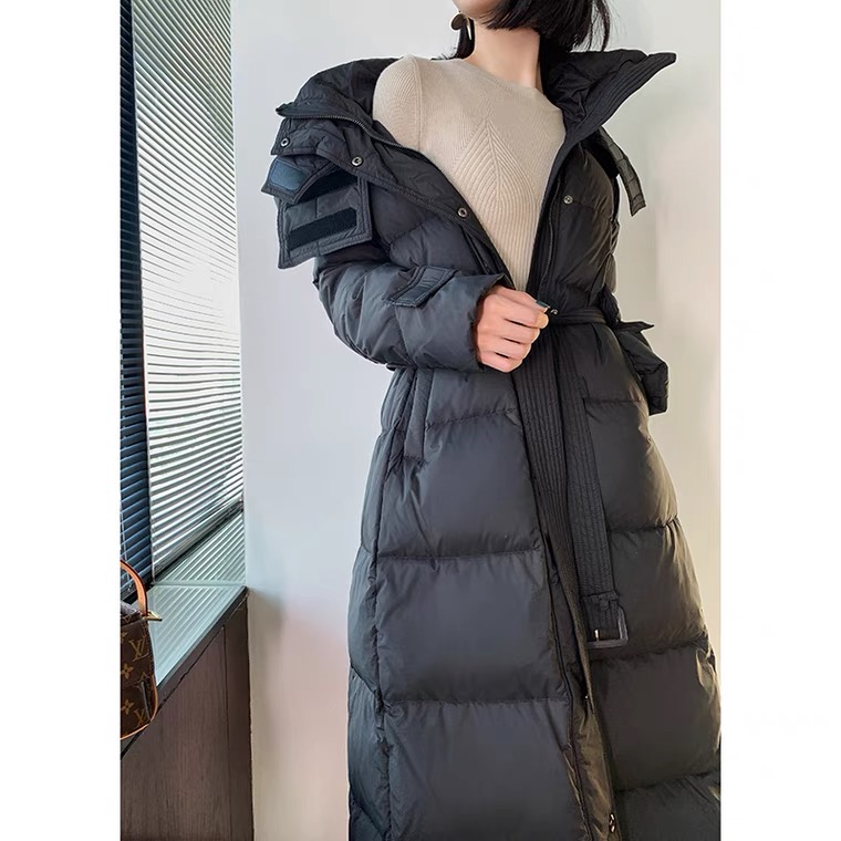 【安姬迩◆工厂】时尚气质连帽收腰羽绒服女长款90白鸭绒加厚LK1902