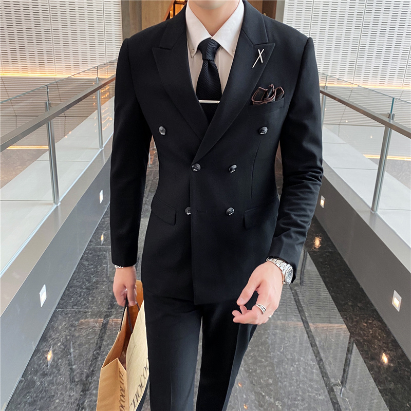 2025春秋新款男士西服套装时尚休闲礼服双排扣外套青年帅气潮流