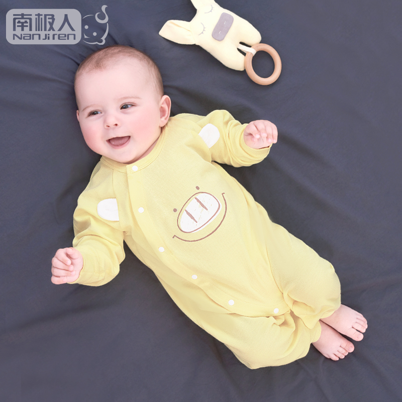 新生儿婴儿连体衣服纯棉春秋装0-1岁初生男女宝宝长袖哈衣爬服