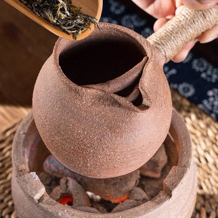 手工云南粗陶侧把烤茶罐土陶公道杯煮茶壶罐罐茶（不可忽冷忽热）