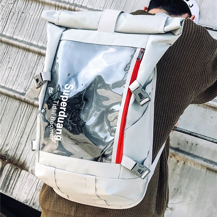 嘻哈潮牌国潮透明双肩包街头潮流学生书包大容量旅行背包男女时尚