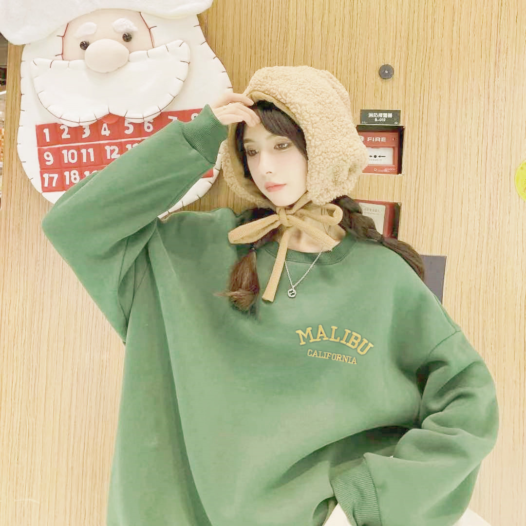 新款宽松慵懒风字母刺绣百搭圆领长袖卫衣