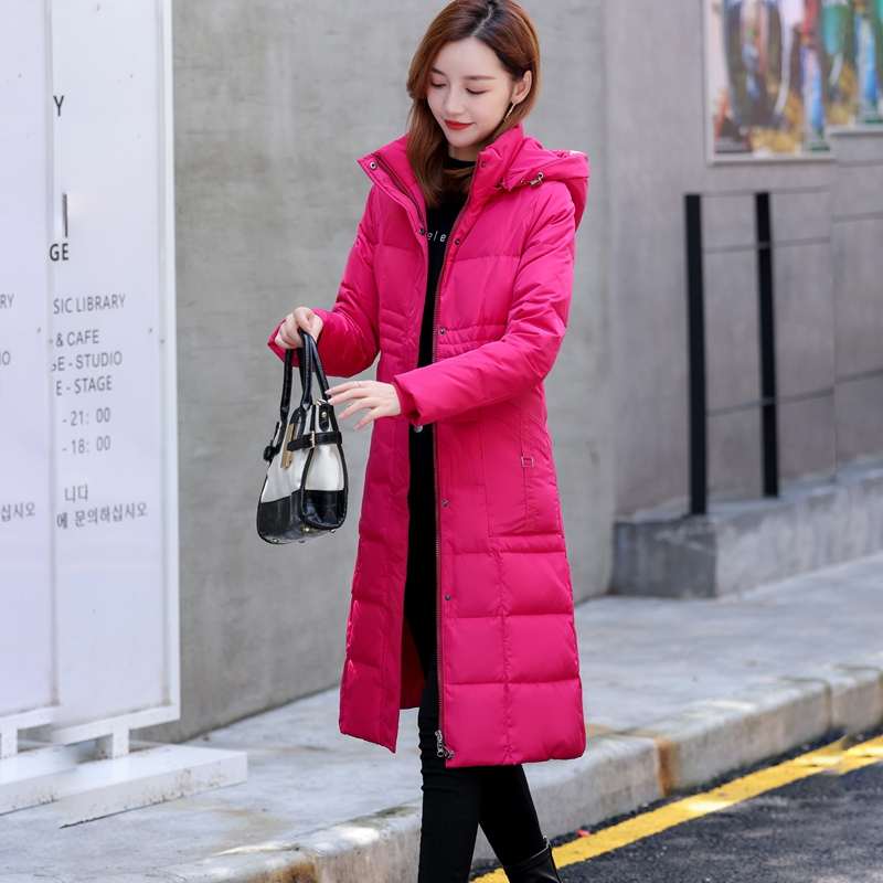 2025冬装新款过膝羽绒服女中长款修身显瘦可脱卸帽小个子大衣外套