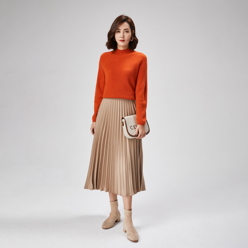 断码 月隆维丰鄂尔多斯市 纯羊绒女士半高领套衫 抽条山羊绒女衫