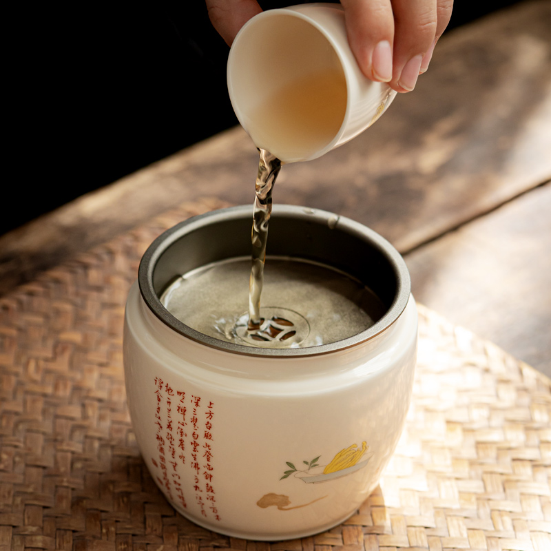 永利汇陶瓷建水日式过滤茶渣缸家用办公茶水缸茶盂功夫茶道茶海