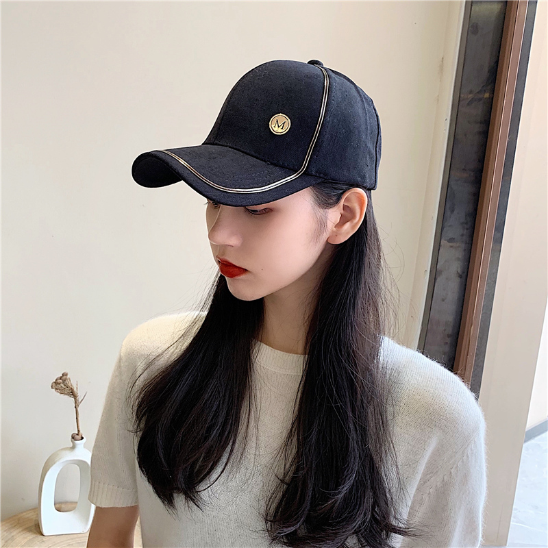 韩版棒球帽女春夏黑色M标鸭舌帽出游休闲百搭遮阳帽鸭舌帽男户外