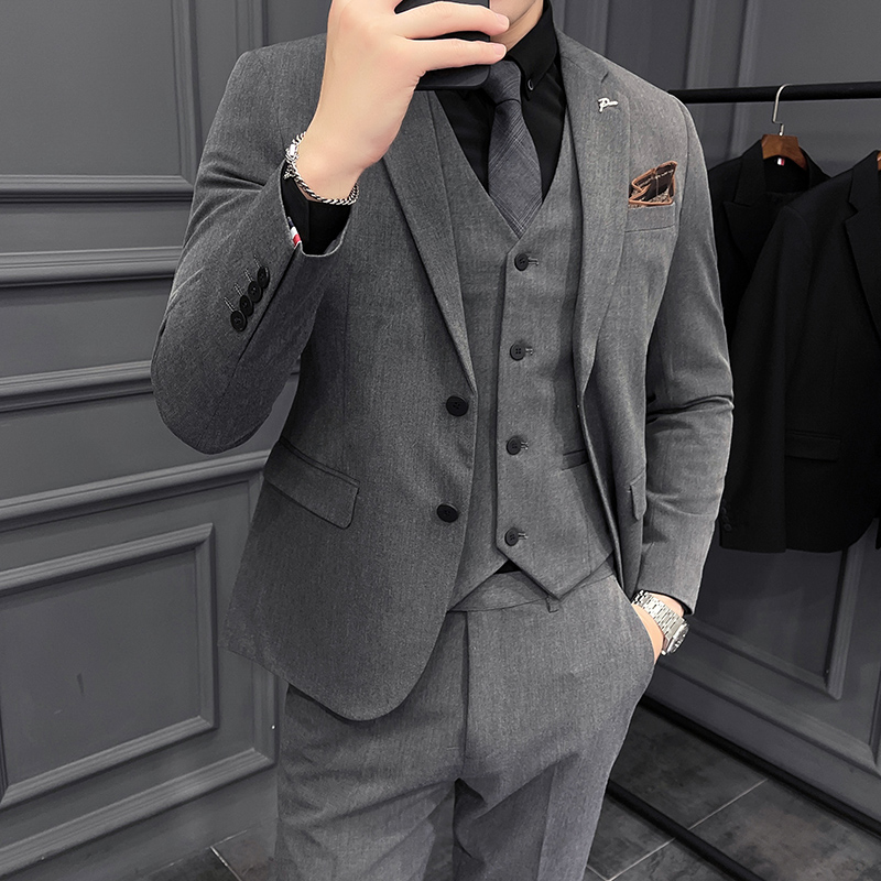 新款西服套装男英伦韩版修身时尚西装三件套商务休闲职业装结婚