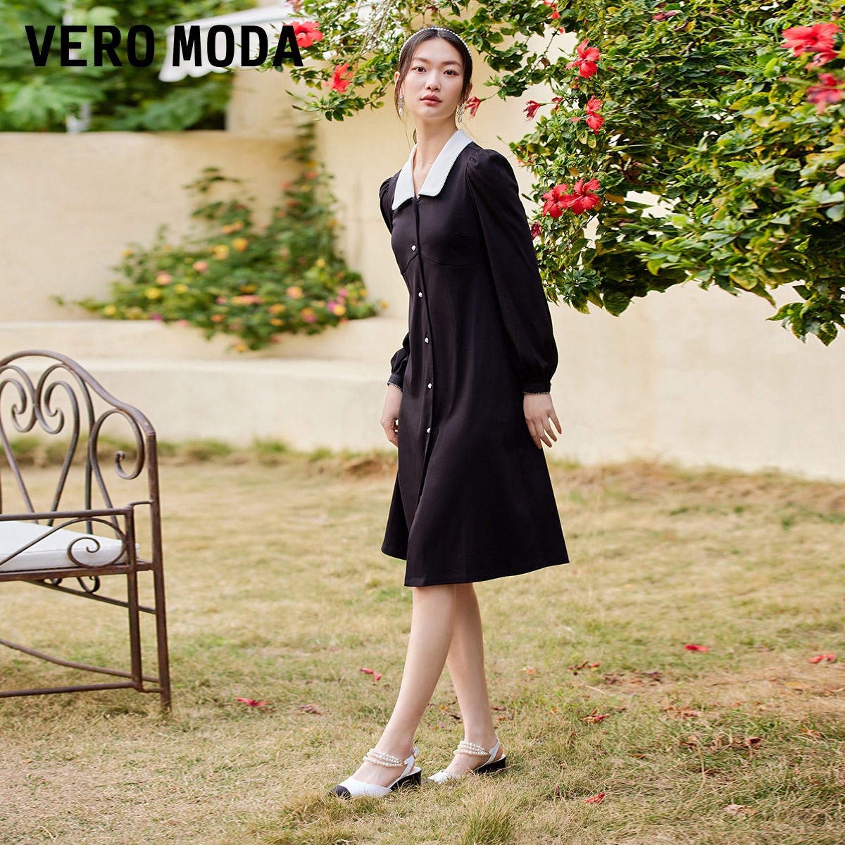 【达人推荐】Vero Moda连衣裙翻领纯色灯笼袖中长款时尚|322161033