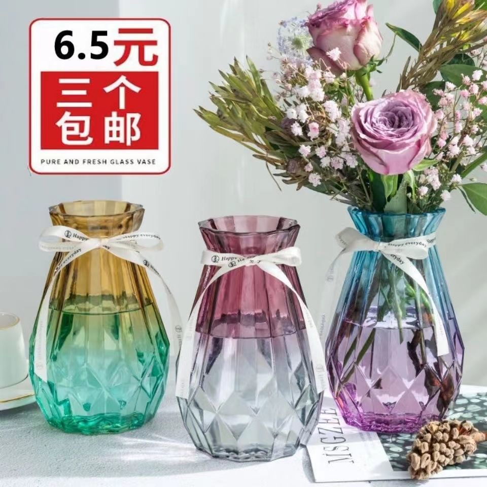 欧式创意玻璃花瓶透明水培绿萝植物玻璃花瓶家用插花客厅装饰摆件