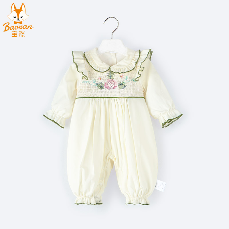 宝然婴儿衣服春装女宝连体衣满月百天公主春秋哈衣可爱萝莉29199
