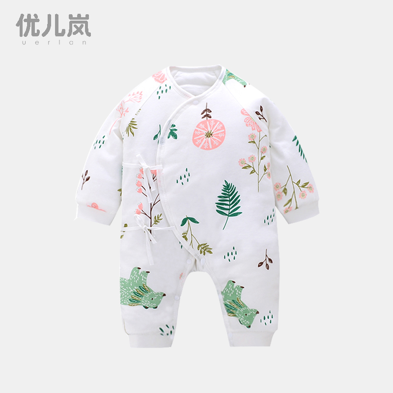 新生儿衣服女宝宝哈衣加厚保暖初生婴儿连体衣春秋装夹棉睡衣秋冬