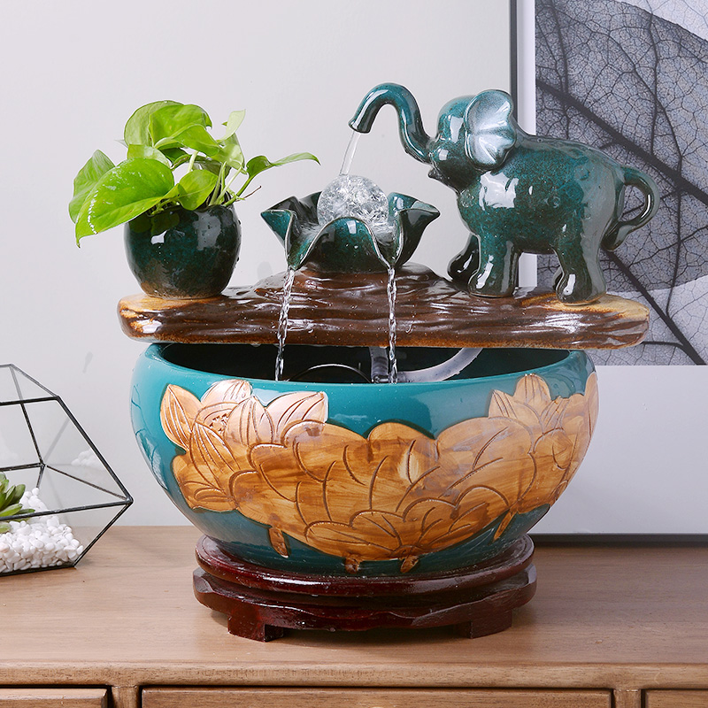 景德镇送礼手工陶瓷鱼缸客厅流水摆件循环流水活水养鱼室内加湿器