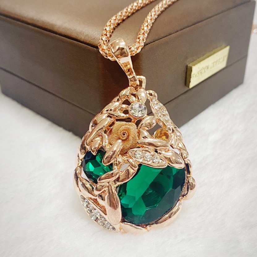 钛钢项链 --麦穗长款气质项链爆款毛衣链绿色配饰链香槟色轻奢链