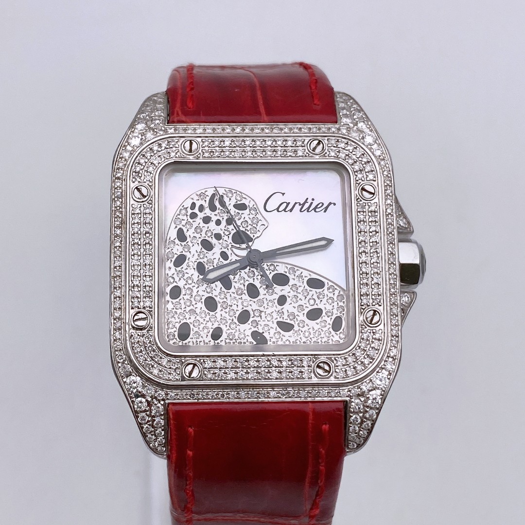 95新 Cartier/卡地亚 山度士女士气质后钻方形名表