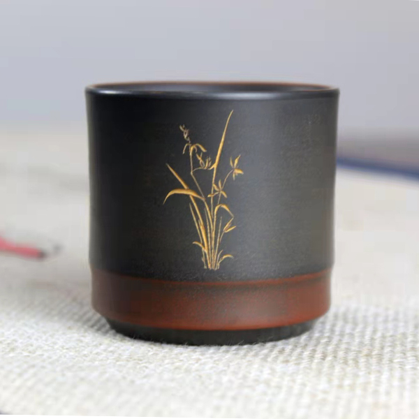 坭兴陶瓷高端家用梅兰竹菊刻字主人杯个人专用喝功夫品茗茶杯器具