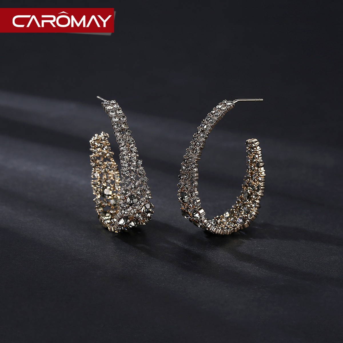 CAROMAY 合金合成锆石耳饰 个性耳环高级感女小众简约百搭E7064