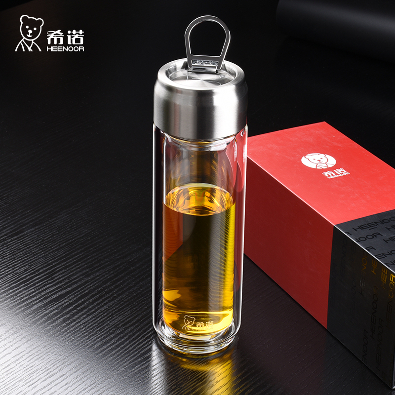 希诺6770/71/72/73/75/76双层便携高档泡茶玻璃杯带茶隔车载水杯