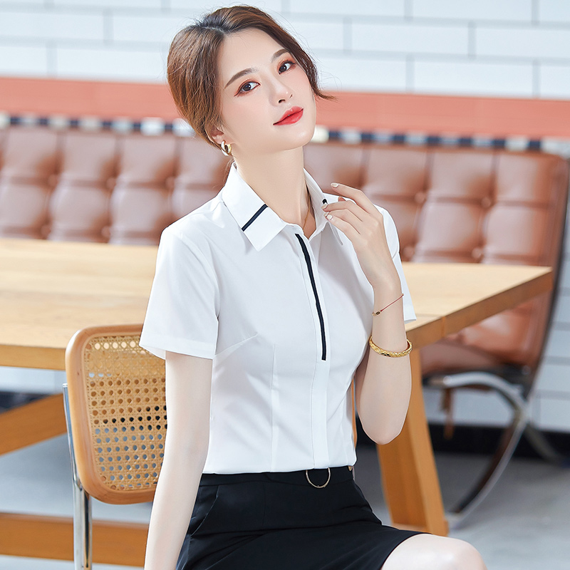 2170-职业装女白衬衫套装航空制服短袖衬衣工作服前台工装女正装